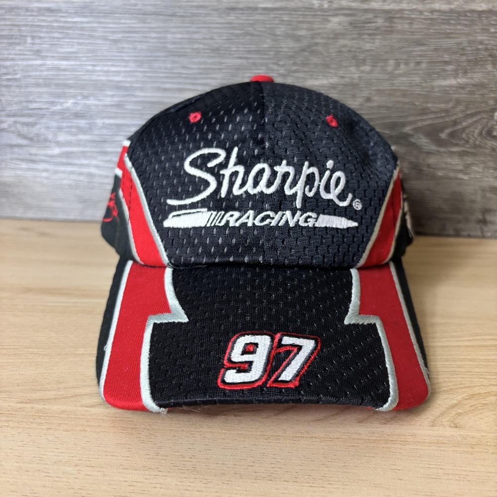 Sharpie Racing Hat Cap Strap Back Black Red NASCAR Racing Mens Roush Team 97